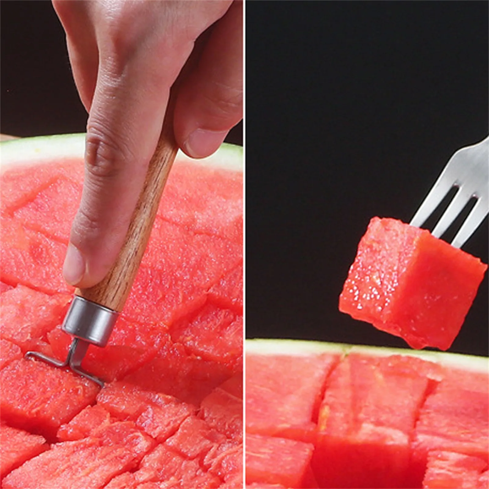 2-in-1 Stainless Steel Fruit Cutter, Watermelon Fork Slicers Cutter Slicers Tool, Fruit Forks Knife For Kitchen Gadget *