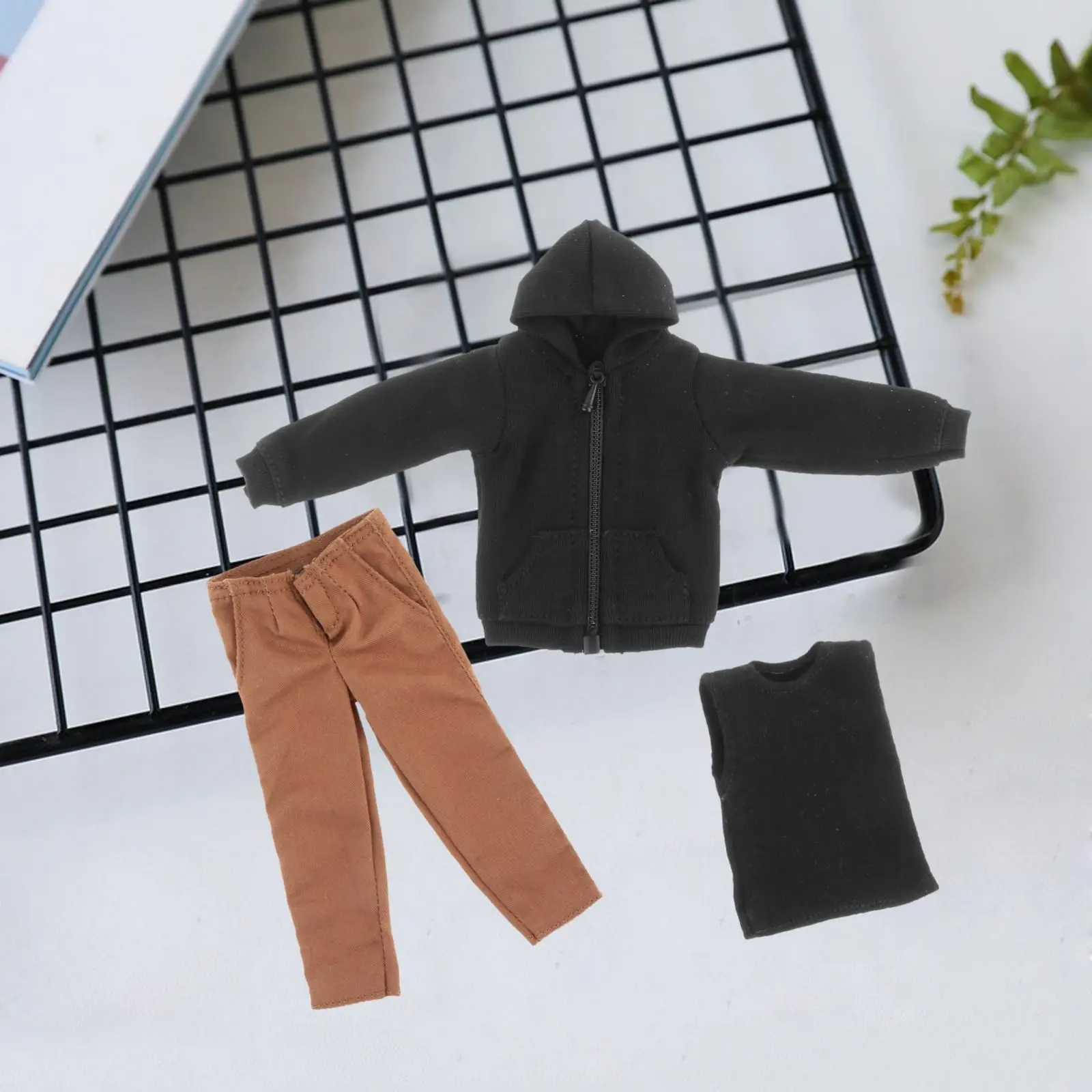 

1/12 Male Figure Doll Clothes, Pants, Vest, Hooded Sweatshirts Full Zip, Casual Miniature Full Suit for 6'' Action Figures