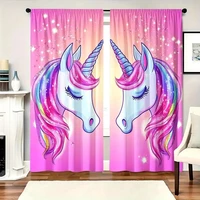 2pcs Unicorn Pattern Curtains, Rod Pocket Decorative Window Drapes Window Treatments For Bedroom Living Room, Home Decor 2
