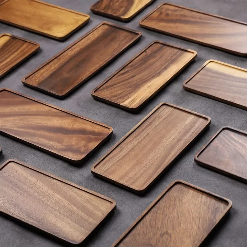 Wooden Serving Tray Natural Wooden Tray Rectangular Plate Fruit Snacks Food Storage Trays Hotel Home Serving Tray