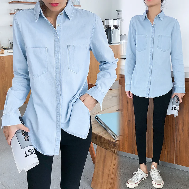 DAVBIR Spring Jeans Feminina Shirt Cotton Female Long Sleeve Women's Denim  Shirt Loose Plus Size Blouse,Design Shirt Jacket (Color : Blue, Size :  Small) at Amazon Women's Coats Shop