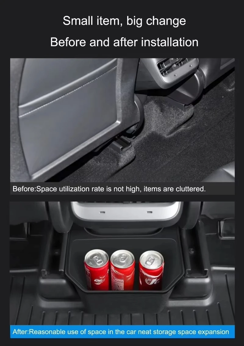 For Tesla Model Y-Rear Center Console Storage Box TPE Organizer Box with Cover Trash Can Under Seat Car Accessories