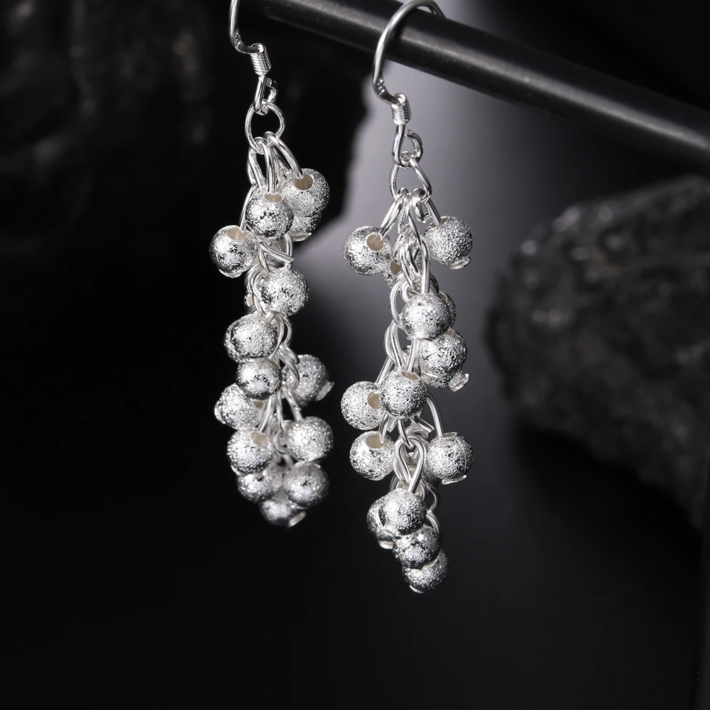 

New Jewelry 925 Sterling Silver Earring Fashion Woman Frosted Grape Beads Drop Earrings Gifts