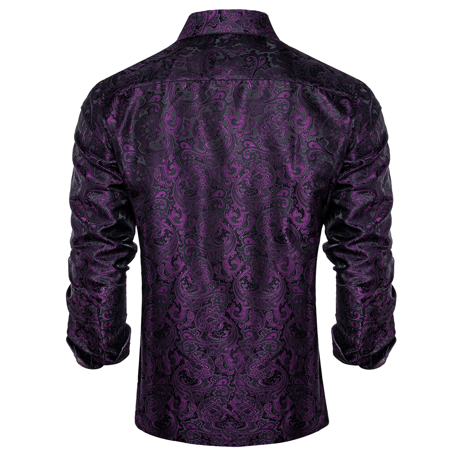 Luxury Purple Paisley Men's Silk Shrits Long Sleeve Designer Men Clothing Tuxedo Wedding Party Dress Shirt for Men DiBanGu