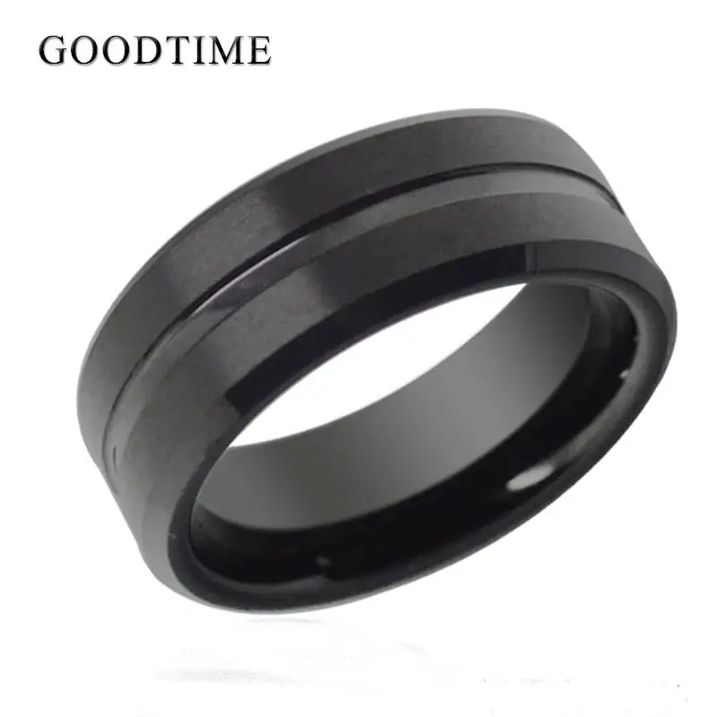 Fashion Male Ring Tungsten Carbide Black Ring Lasa Craft Wedding Band Trendy Jewelry 8mm Engagement Gift For Men