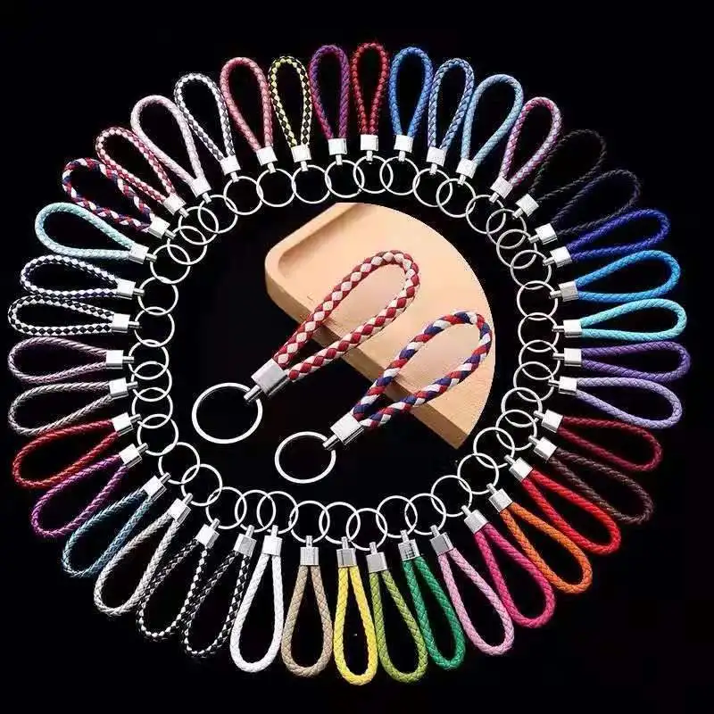 50pcs PU Leather Braided Woven Rope Keychain Holder Key Car Trinket DIY Bag Pendant Key Chain