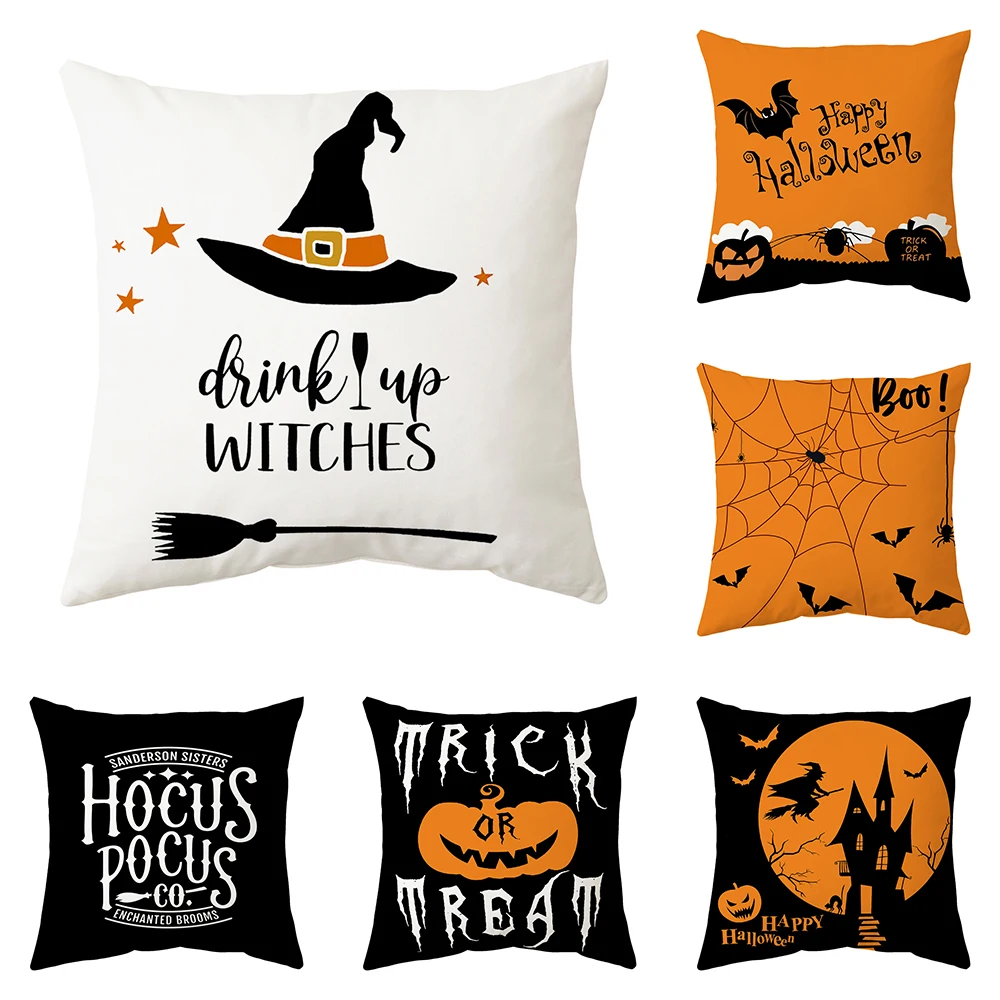 

Halloween Horror Castle Spider web Printed Cushion Cover Home Living Room Sofa Decoration Square Polyester Pillow Case