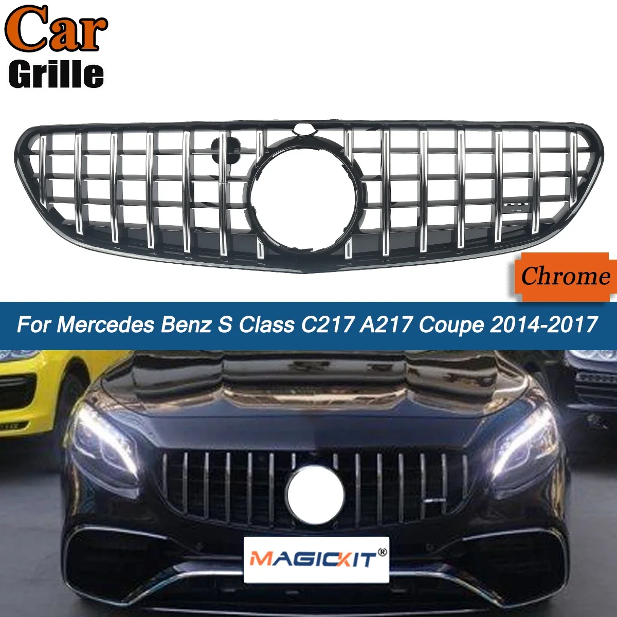 

Chrome Black Sport Racing Grill for Benz S-Class S63 S65 AMG Coupe W217 C217 2014-2016 Front Bumper Grill Grille