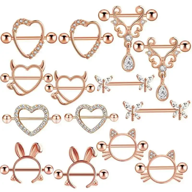 Fashion Stainless Steel Heart Nipple Piercing Set Jewelry Flower Nipple Barbell Pack Crystal Nipple Ring Lot Sexy Body Piercing