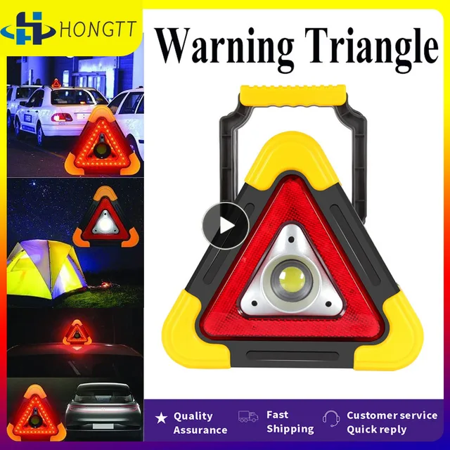 Car Emergency Breakdown Warning Triangle Red With LED Flashing Light USB Charg Safety Hazard Car Tripod Stop Sign Car Accessory