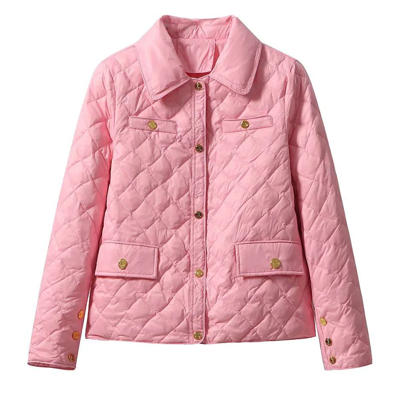 

New Women Warm Light Down Jacket Short Fashion Single Breasted Turn-down Collar Slim Pocket Coat Tide Fit Autumn Winter Female