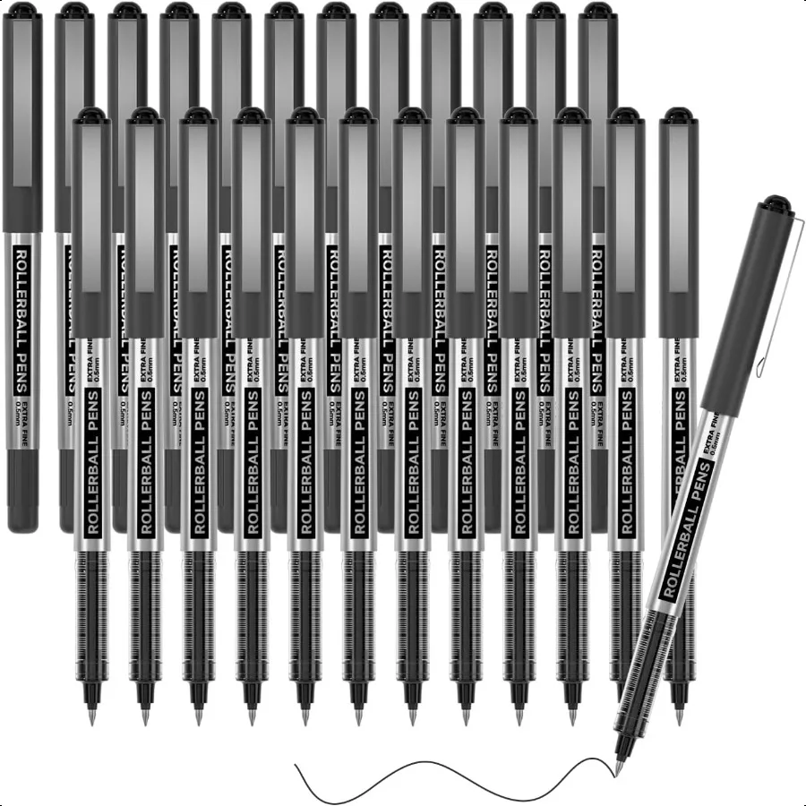 Black Fine Point Rollerball Pens 25 Pack