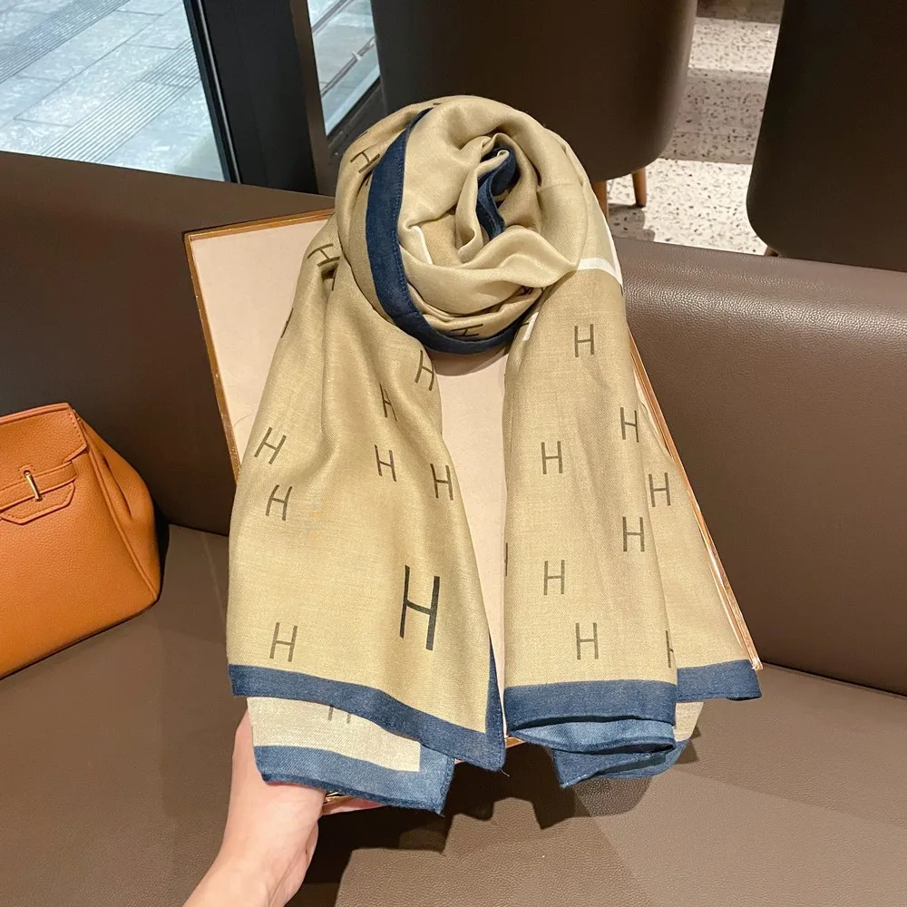 

Soft skin-friendly cotton and linen scarves women's spring and autumn new H letter Joker winter scarf big fan shawl dual-use.
