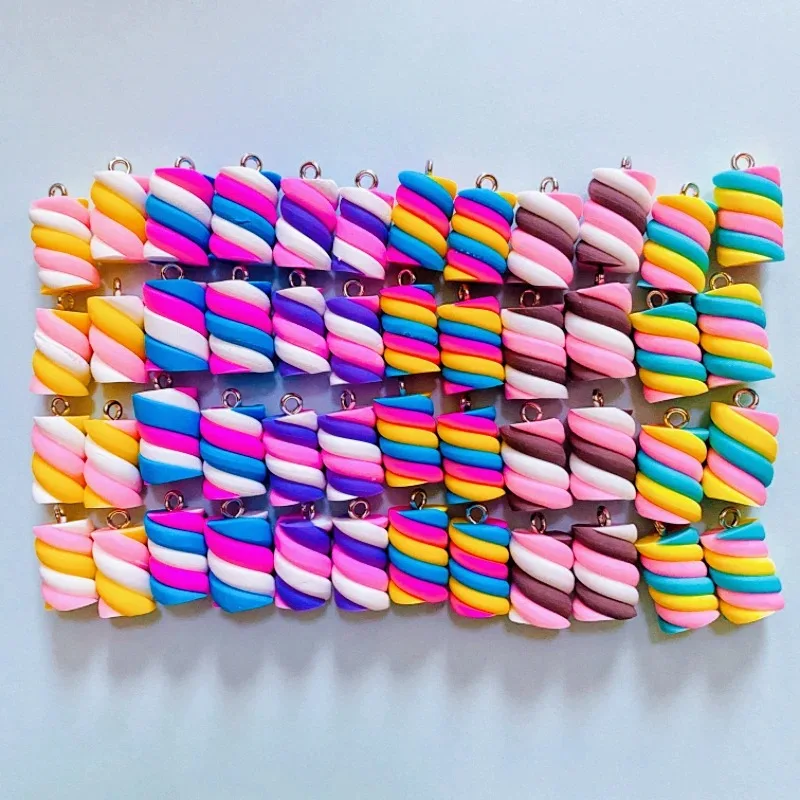10Pcs 다채로운 솜사탕 귀걸이 참 Diy Kawaii 3D 키 체인 목걸이 펜던트 쥬얼리 만들기 장식 액세서리
