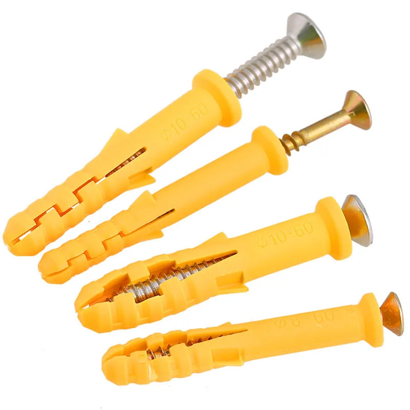 3 Pc Plastic Expansion Anchor Drywall Anchor Set with Self Tapping Screw Small Yellow Fish Standard Fasteners Nylon Self-tapping