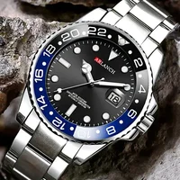 Montre d'affaires en acier inoxydable 40mm classique rouge bleu cercle série de plongée loupe calendrier montres à Quartz montre homme 3