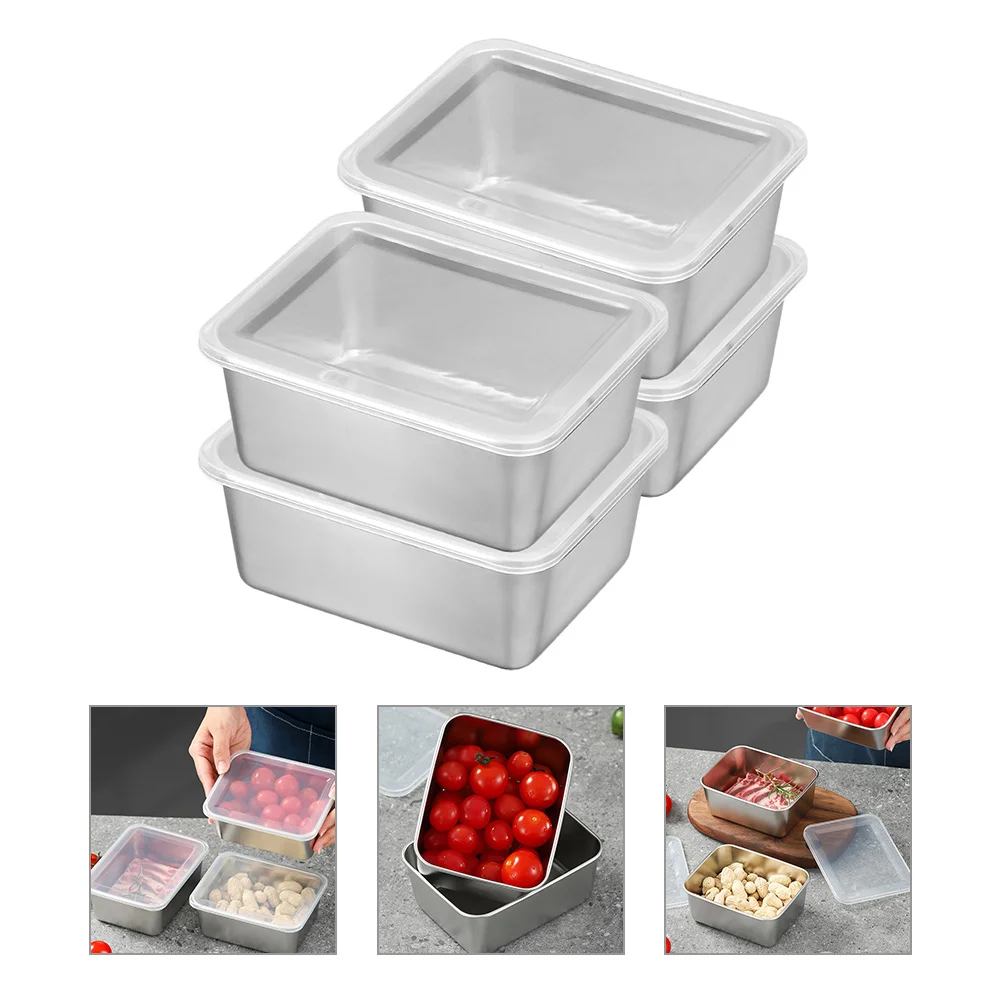 

4 Pcs Crisper Fridge Containers Stainless Bins Refrigerator for Storage Steel Fresh Preservation Boxes Kitchen Food
