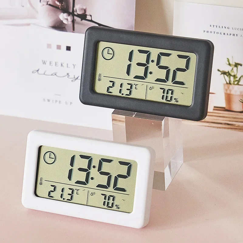 Mini Digital Clock Electronics Temperature and Humidity Portable Desktop Clock Thermometer Hygrometer 12/24H Battery Powered 1