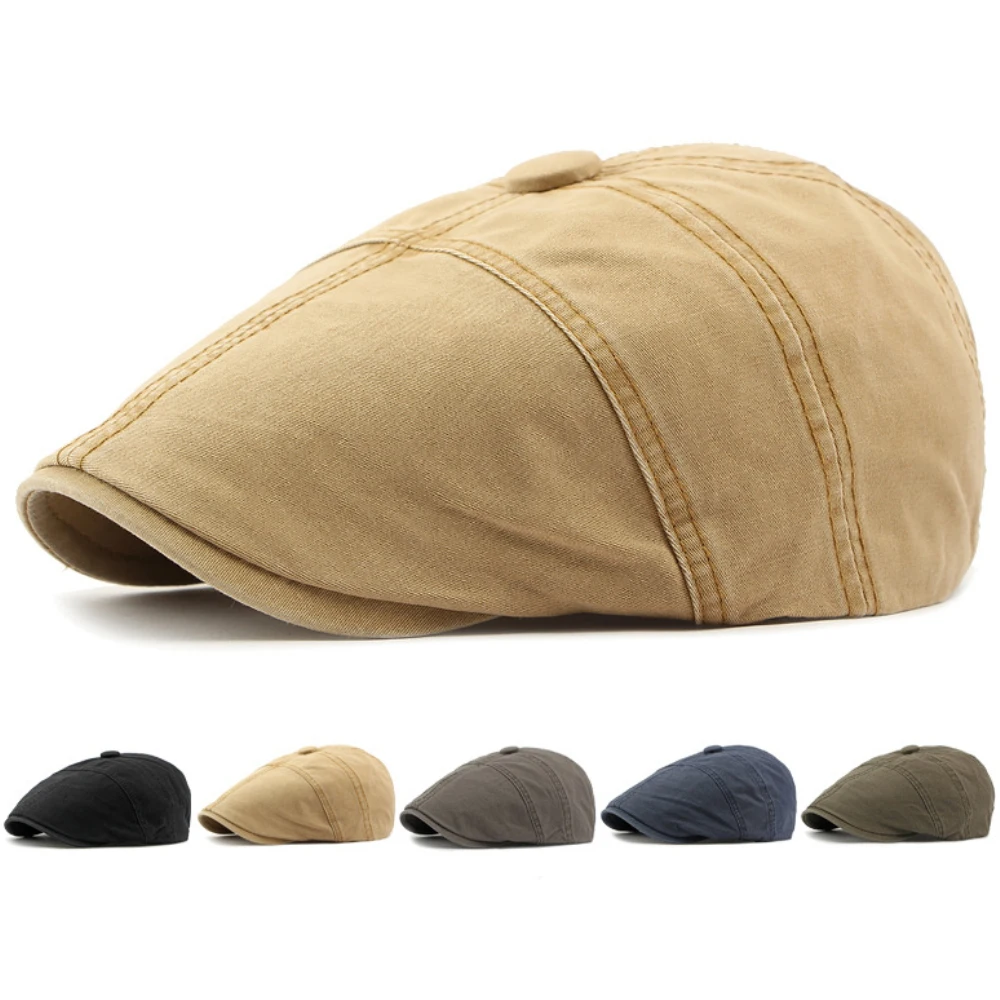 HT4424 Berets for Men Women Retro Artist Painter Beret Hat Male Female Spring Ivy Octagonal Flat Cap 100% Cotton Mens Beret Cap - 6