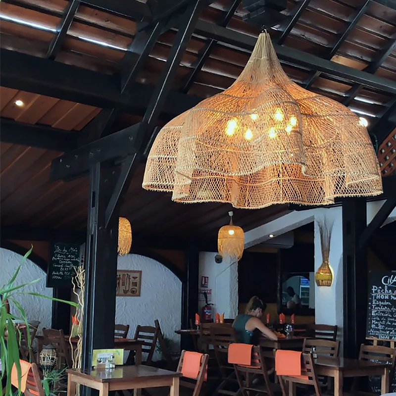 

Rattan Woven Pendant Lights Creative Handmade Lighting Fixtures Living Room Restaurant Table Hanglamp Tea Room Decor Chandeliers