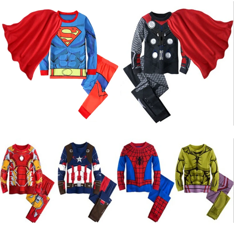 Cosplay Marvel Avengers Superhero Costume for Kids Spiderman Iron Man Cotton Pajamas Suit Boys Long Sleeve Christmas Sleep Sets