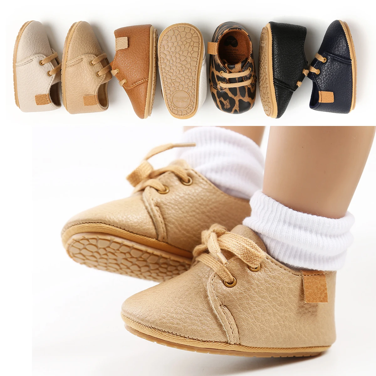 FOCUSNORM 7 Colors Infant Baby Boys Girls Leather Crib Shoes Solid Sneakers Non-Slip Rubber Sole Shoes