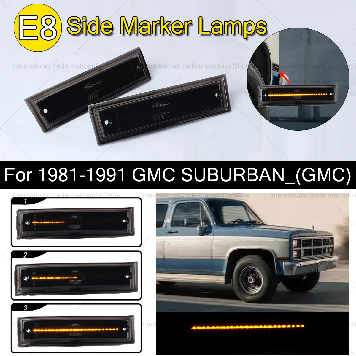 

New Smoke Lens Amber Car LED Lights Front Side Marker Light Indicator For Chevrolet C10 C20 C30 GMC PICKUP 81-91 Strobe Light