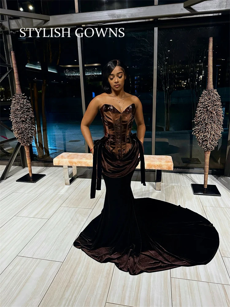 

Brown Sweetheart Evening Dresses For Black Girls Pleats Birthday Party Gowns Lace Up Back Long Prom Dresses Robe De Bal