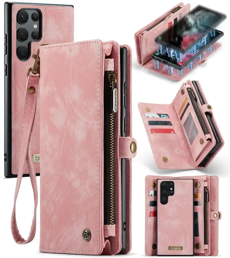 Luxury Leather Flip Wallet Phone Case with Zippered Card Holder