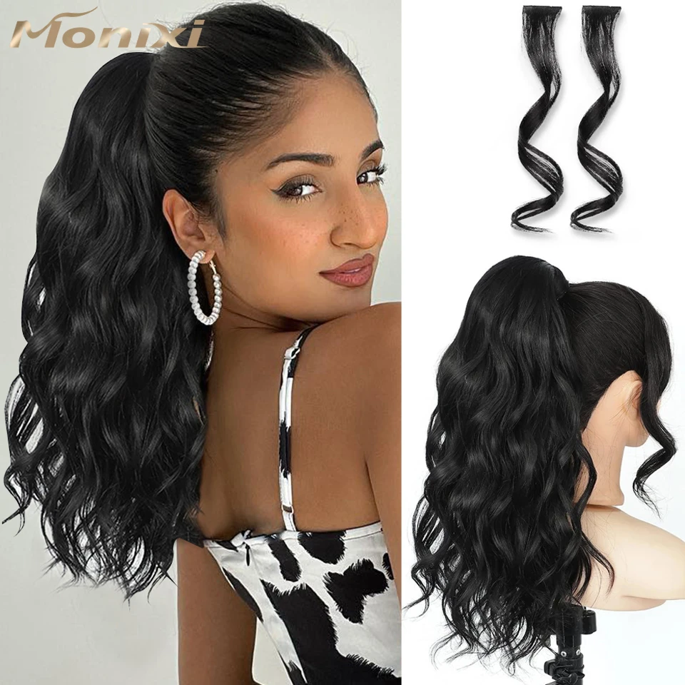 Vigorous Synthetic Long Wavy Ponytail Hairpiece Wrap On Clip Hair  Extensions With Bangs Clips Front Two Side Fringe For Women - Synthetic  Ponytails(for White) - AliExpress