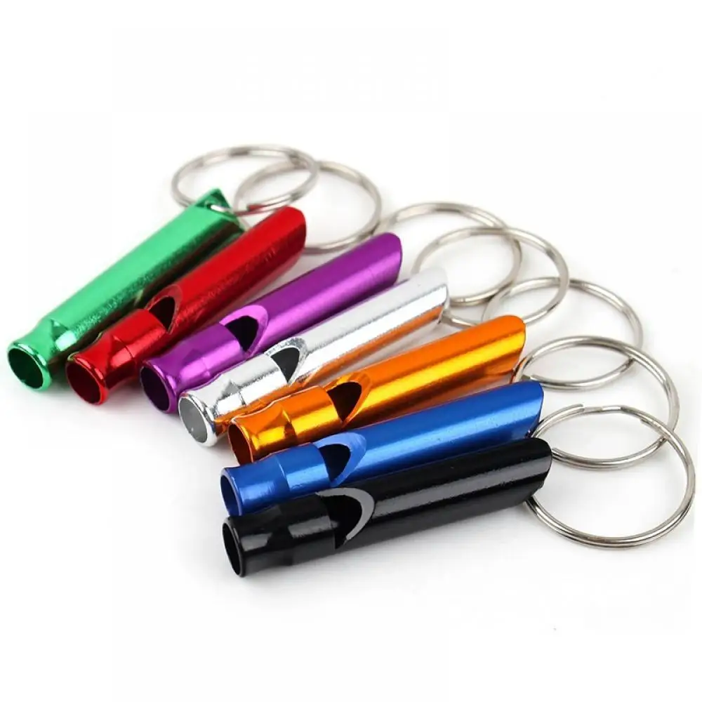 10pcs/lot Mixed Aluminum Emergency Survival Whistle Keychain Household Cat Toy Mini Size Whistles Team Gift