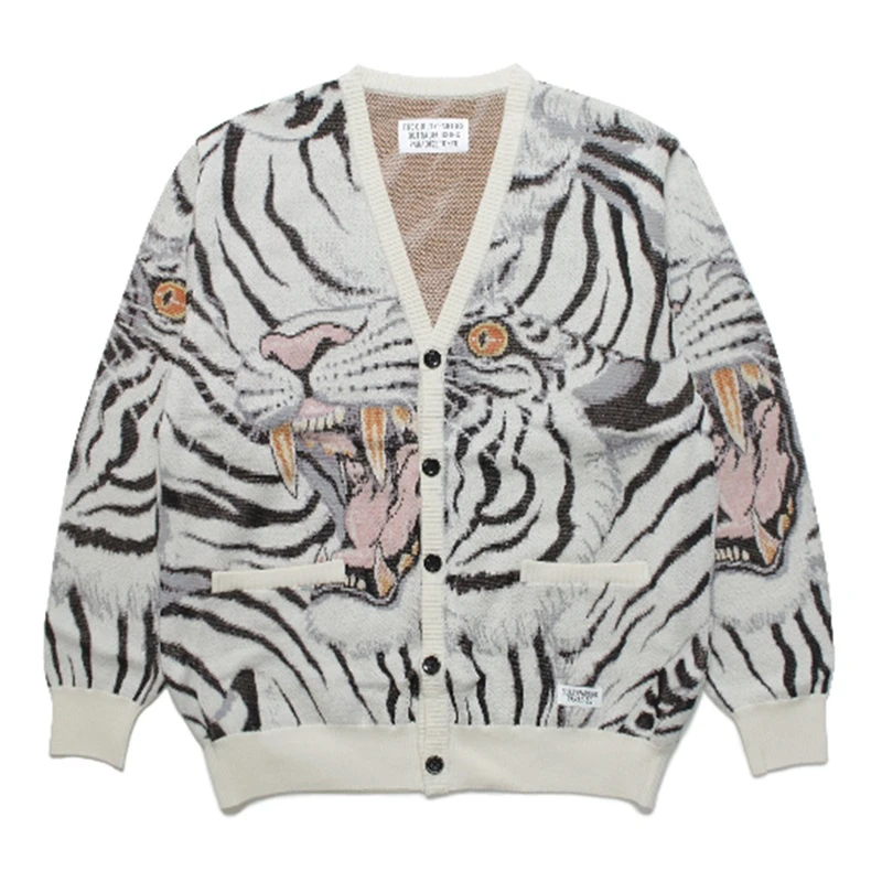 

Oversized WACKO MARIA Cardigan Sweaters Men Women 1:1 Best Quality Tiger Jacquard Knitted Jackets