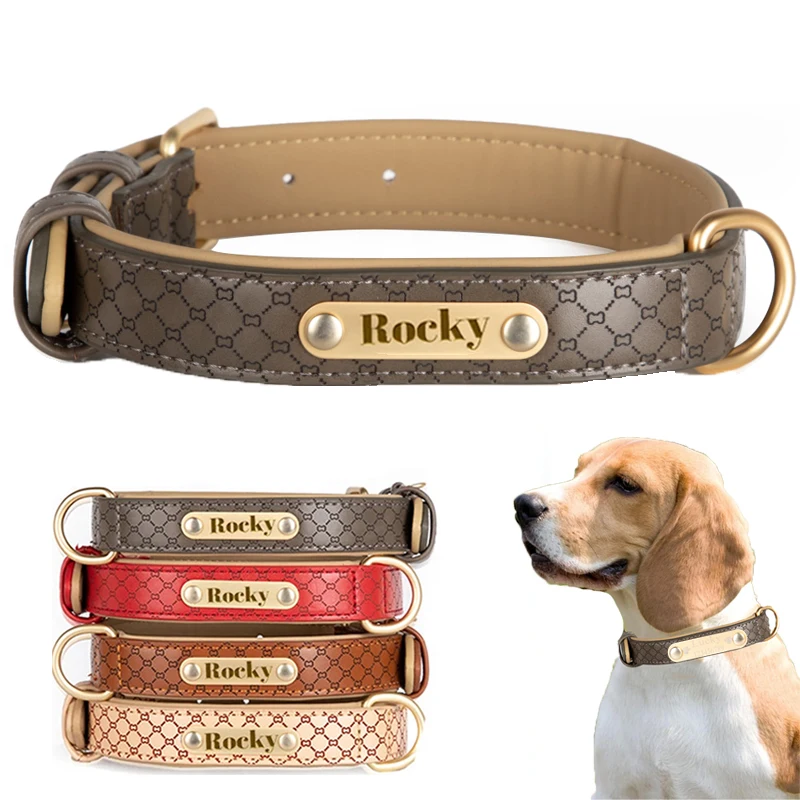 

Personalize Dog Collar PU Leather with Engraved Name Dogs Collar Custom for Small Medium and Large Dog Doberman Pet accessories