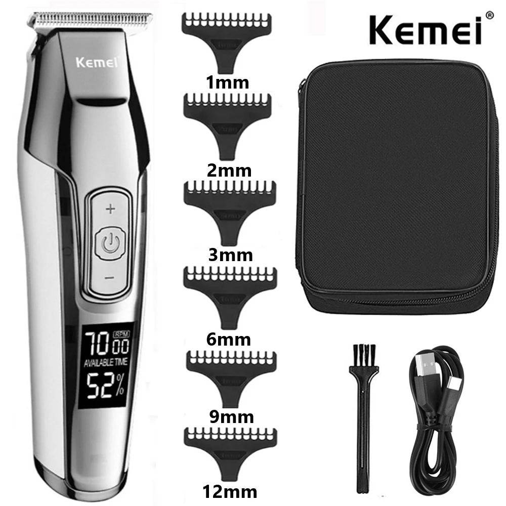 

Kemei Barber Mute Noise Reduction LED Electric Quantity Digital Display Charging Port Engraving Electric Push Shear KM-5027