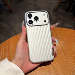 Elegant 3D Stripe Metal Paint Luggage Pattern Armor Phone Cover - iPhone 15 (Silver)