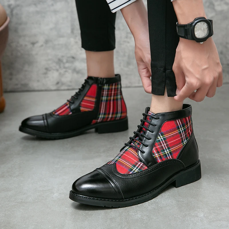 Fall Winter Brand Men's Chelsea Boots Split Leather Men's Slip-On Ankle Boots Luxury Fashion Designer Classic Red Black