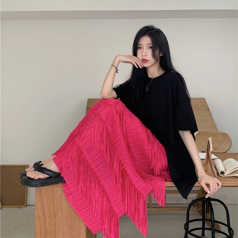 

2023 Spring Summer New Women's Half Skirt Korean Version Sweet and Fashionable Versatile Tassel Splicing Free Shipping