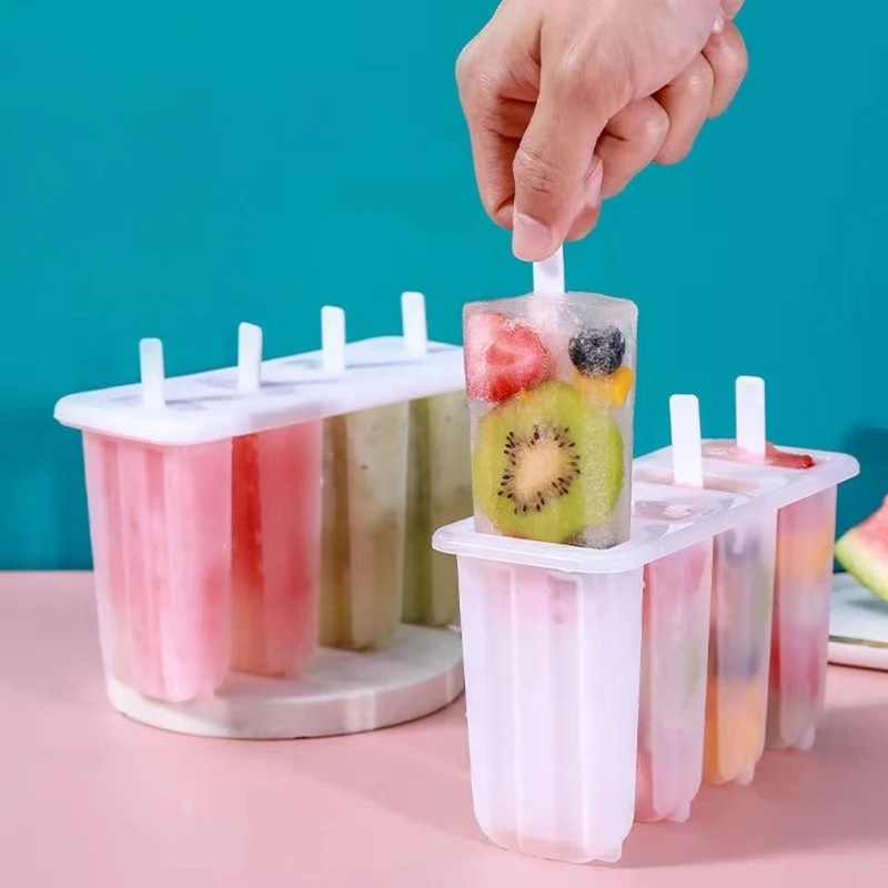 4 Cell Ice Cream Popsicle Mold DIY Ice Cream Machine Homemade Box Summer Children Ice-lolly Mold Tray Kitchen Gadgets