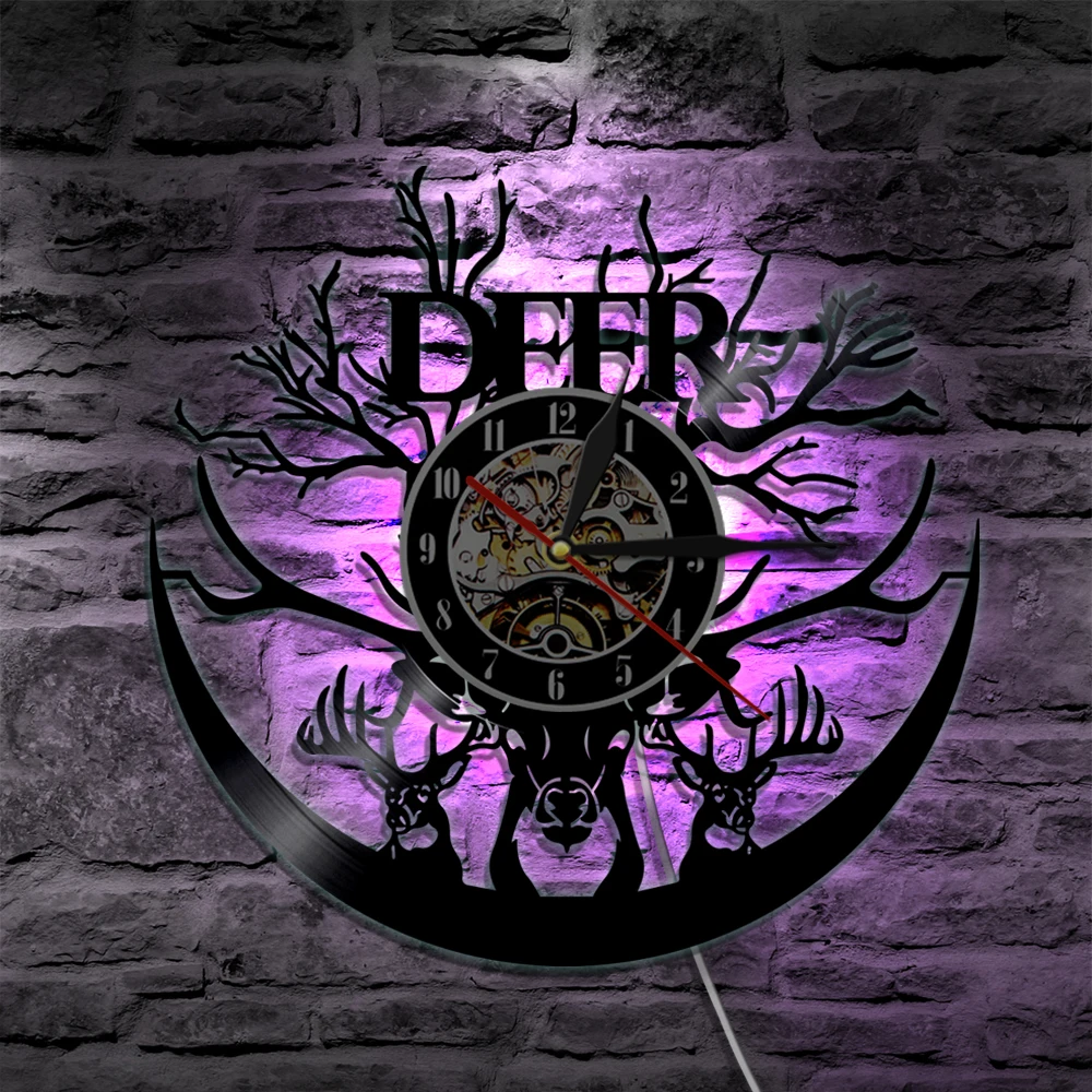 King Buck Orologio Da Parete Testa Di Cervo Minimalista Wall Art Disco In Vinile Orologio Da Parete Corna Di Foresta Cervo Nursery Decor Orologio Anim