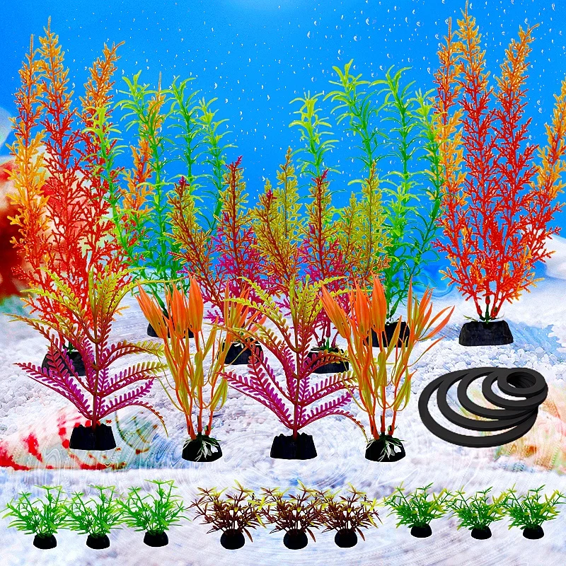 24PC Artificial Aquarium Decor Plants Water Weeds Ornament Aquatic Plant Grass Blocking Rings Set Fish Tank Grass Decoration Artificial Plants Fish Tank Ornaments Fish Tank Decorations Aquarium Ornaments Artificial Aquarium Plants