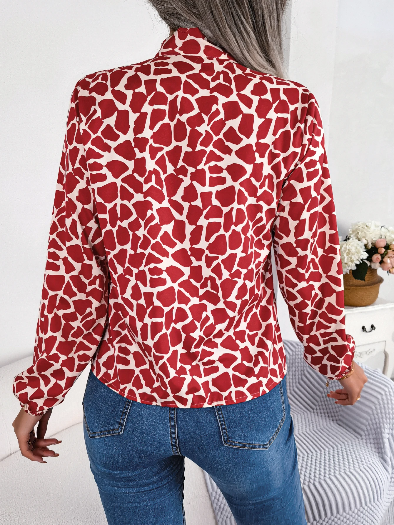 Green Blue Red Chiffon Blouse for Women Autumn Office