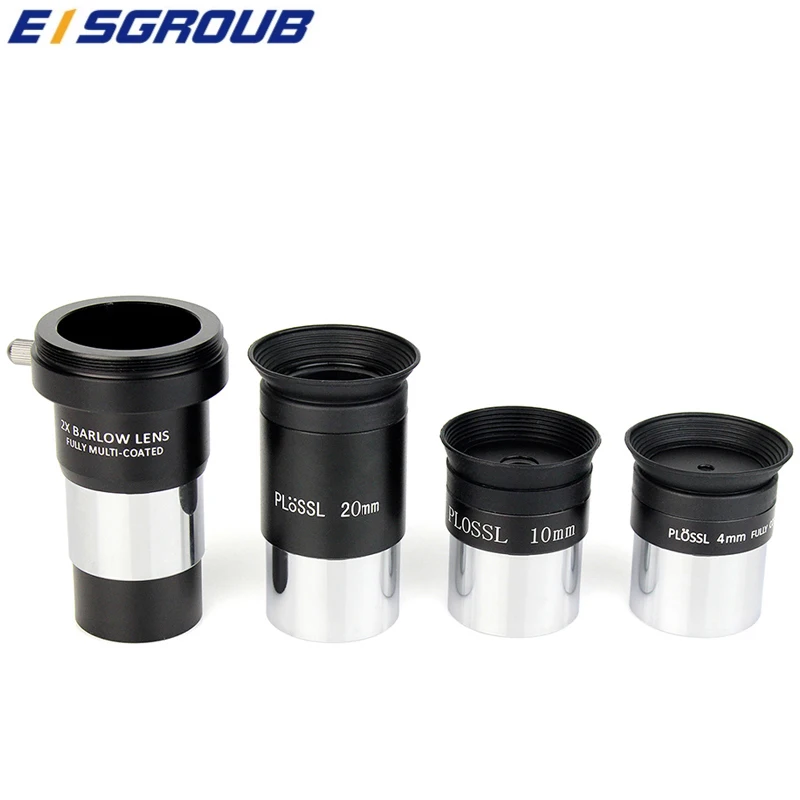 Eisgroub 1.25" Plossl Eyepiece 4Mm 10Mm 20Mm Multi Coated +2X Barlow Lens Astronomy Telescope Accessory Kit