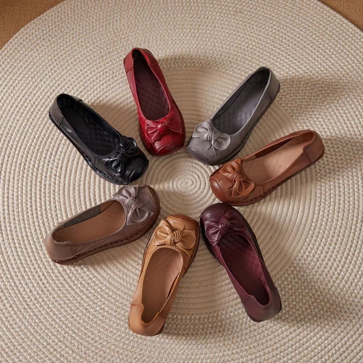2024 rote Mokassins Retro für Frauen echtes Leder Wohnungen atmungsaktive Loafer Schuhe Damen weiche lässige flache Schuhe – Detail 6