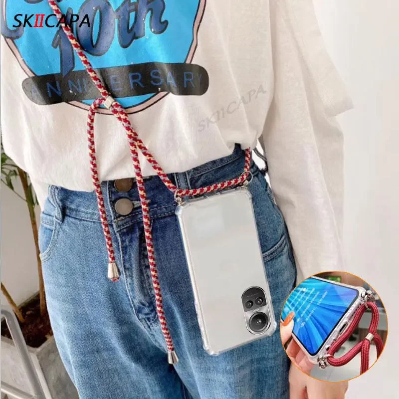 Shockproof Silicone Crossbody Case with Strap - Transparent Cover