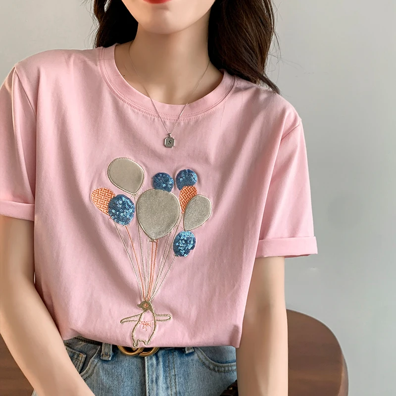 

Youthful woman clothes Summer Korean Popular Clothing Top Women's T-shirt Loose O-neck Short Sleeve Solid Color Casual Fashion
