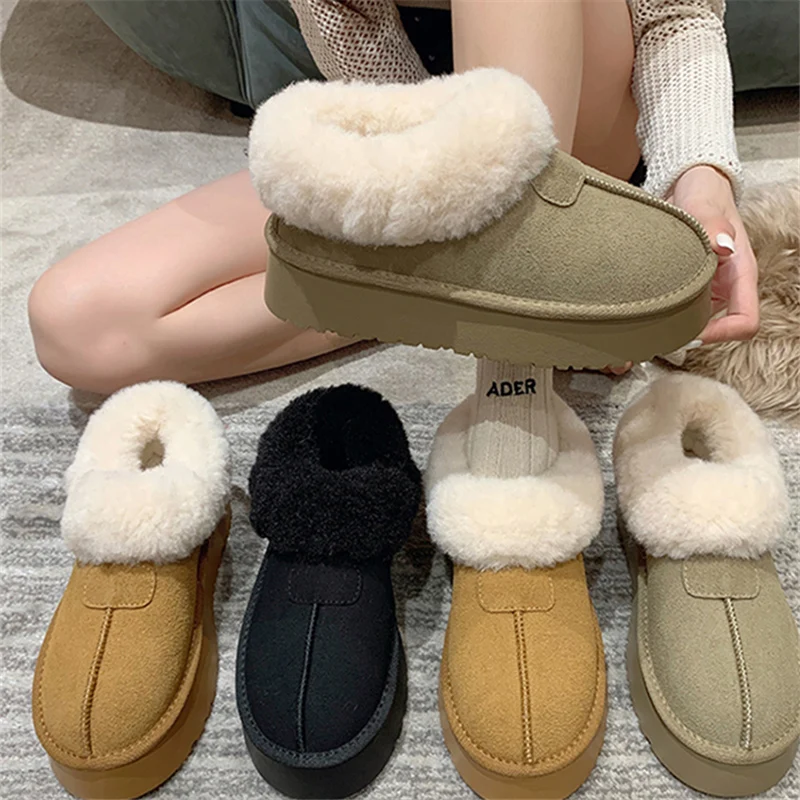 

Winter Boots Lady Women's Rubber Shoes Rain Plush Round Toe Boots-Women Clogs Platform Flat Heel Australia 2023 Fur Med Leather