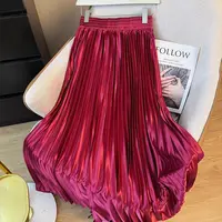 2025 Basic Skirts Girls Elastic Waist Satin Pleated Skirt Women A Line Long Elegant Skirts Without Linning