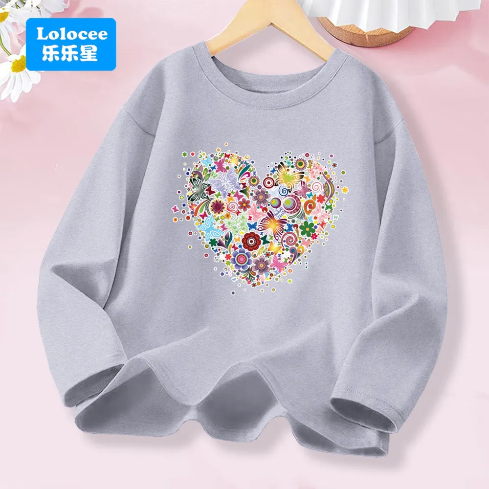 Pink Flower Butterfly Graphic Long Sleeve Girls' Fashion Tee