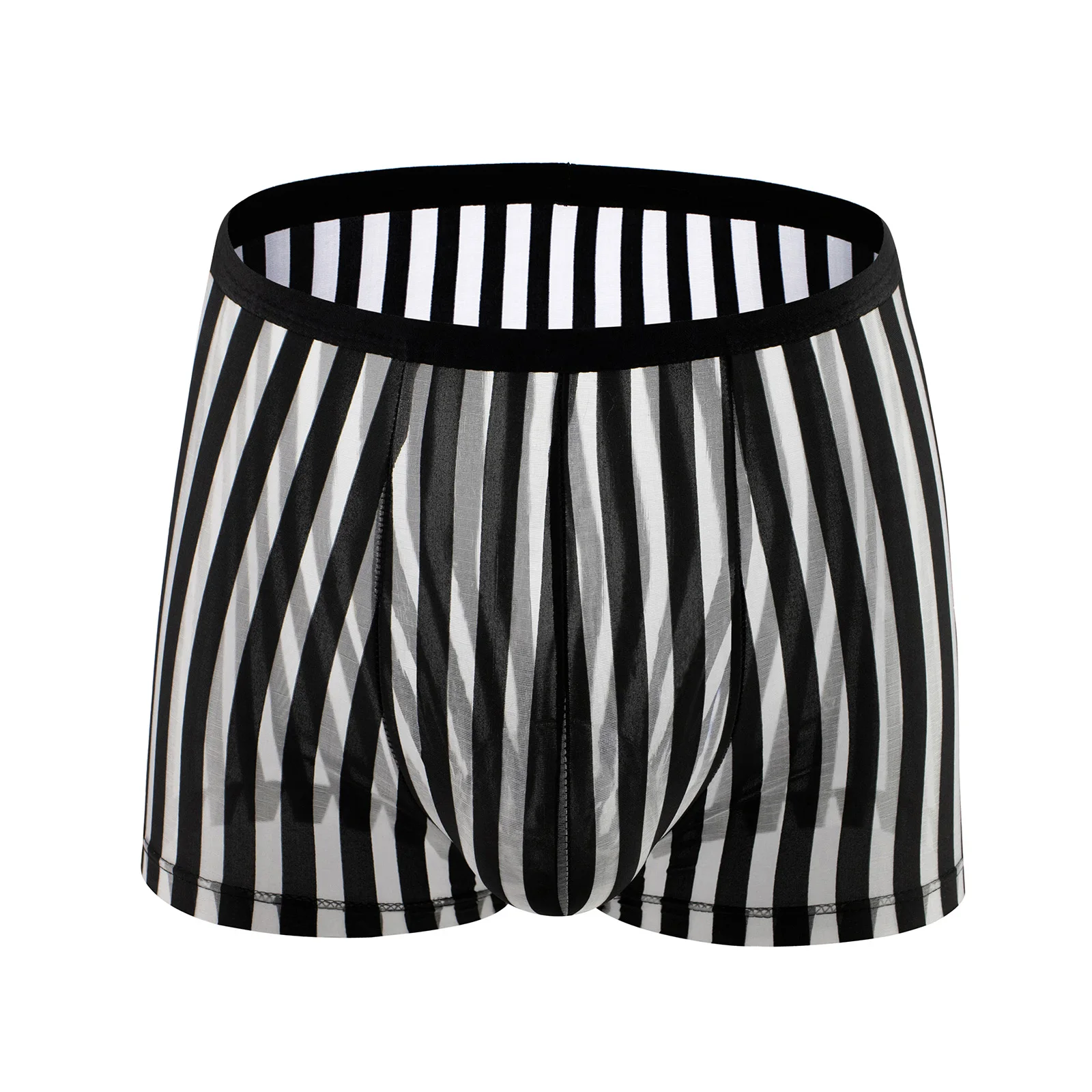 CLEVER-MENMODE Men Mesh Boxers Transparent Underwear Sexy Panties Trunks Low Rise Underpants Knickers Quick Dry Shorts Striped