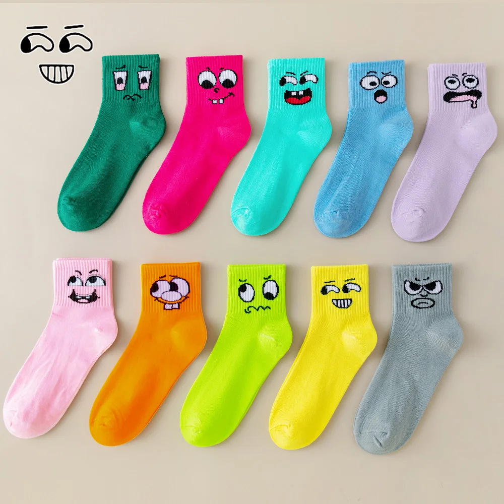Double Smiles Candy Solid Color Socks Spring/Summer Cartoon Mid Tube Women's Socks Sports and Leisure 5/10